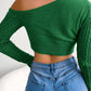 Women's fashion fried dough twist off shoulder long sleeve short knit sweater