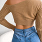 Women's fashion fried dough twist off shoulder long sleeve short knit sweater