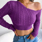 Women's fashion fried dough twist off shoulder long sleeve short knit sweater