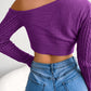 Women's fashion fried dough twist off shoulder long sleeve short knit sweater