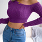 Women's fashion fried dough twist off shoulder long sleeve short knit sweater