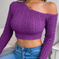 Women's fashion fried dough twist off shoulder long sleeve short knit sweater