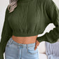 Women's casual fried dough twist long sleeve high neck navel revealing knitted sweater