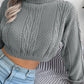 Women's casual fried dough twist long sleeve high neck navel revealing knitted sweater
