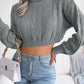 Women's casual fried dough twist long sleeve high neck navel revealing knitted sweater