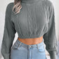 Women's casual fried dough twist long sleeve high neck navel revealing knitted sweater