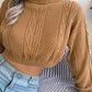 Women's casual fried dough twist long sleeve high neck navel revealing knitted sweater