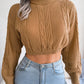 Women's casual fried dough twist long sleeve high neck navel revealing knitted sweater