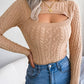 Women's fashion hollow fried dough twist long sleeve sweater
