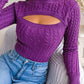 Women's Crew Neck Cutout Twist Long Sleeve Sweater