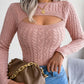 Women's Crew Neck Cutout Twist Long Sleeve Sweater