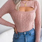 Women's Crew Neck Cutout Twist Long Sleeve Sweater