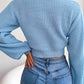 Women's Bow V-Neck Lantern Sleeve Crop Sweater