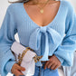 Women's Bow V-Neck Lantern Sleeve Crop Sweater
