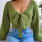 Women's Bow V-Neck Lantern Sleeve Crop Sweater