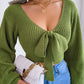 Women's Bow V-Neck Lantern Sleeve Crop Sweater