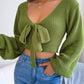 Women's Bow V-Neck Lantern Sleeve Crop Sweater