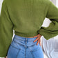 Women's Bow V-Neck Lantern Sleeve Crop Sweater