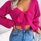 Women's Bow V-Neck Lantern Sleeve Crop Sweater