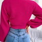Women's Bow V-Neck Lantern Sleeve Crop Sweater