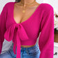 Women's Bow V-Neck Lantern Sleeve Crop Sweater