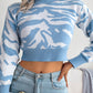 Women's Tiger Print Long Sleeve Crop Knit Sweater