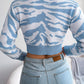 Women's Tiger Print Long Sleeve Crop Knit Sweater