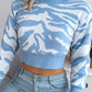 Women's Tiger Print Long Sleeve Crop Knit Sweater