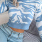 Women's Tiger Print Long Sleeve Crop Knit Sweater