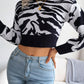 Women's Tiger Print Long Sleeve Crop Knit Sweater