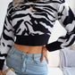 Women's Tiger Print Long Sleeve Crop Knit Sweater