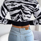Women's Tiger Print Long Sleeve Crop Knit Sweater
