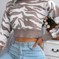 Women's Tiger Print Long Sleeve Crop Knit Sweater