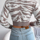 Women's Tiger Print Long Sleeve Crop Knit Sweater