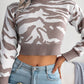 Women's Tiger Print Long Sleeve Crop Knit Sweater