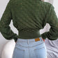 Women's Diamond Cutout Long Sleeve Crop Knit Sweater