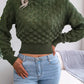 Women's Diamond Cutout Long Sleeve Crop Knit Sweater