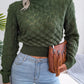 Women's Diamond Cutout Long Sleeve Crop Knit Sweater