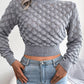 Women's Diamond Cutout Long Sleeve Crop Knit Sweater