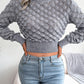 Women's Diamond Cutout Long Sleeve Crop Knit Sweater