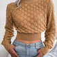 Women's Diamond Cutout Long Sleeve Crop Knit Sweater