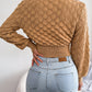 Women's Diamond Cutout Long Sleeve Crop Knit Sweater