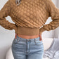 Women's Diamond Cutout Long Sleeve Crop Knit Sweater