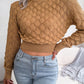 Women's Diamond Cutout Long Sleeve Crop Knit Sweater