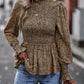 Women’s High Collar Ruffle Long Sleeve Blouse With Pleated Trim