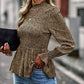 Women’s High Collar Ruffle Long Sleeve Blouse With Pleated Trim