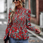 Women’s High Collar Ruffle Long Sleeve Blouse With Pleated Trim