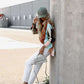 Women’s Abstract Bright Print Off Shoulder Puff Sleeve Button Cuffs Shirt