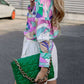 Women’s Abstract Bright Print Off Shoulder Puff Sleeve Button Cuffs Shirt