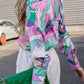 Women’s Abstract Bright Print Off Shoulder Puff Sleeve Button Cuffs Shirt